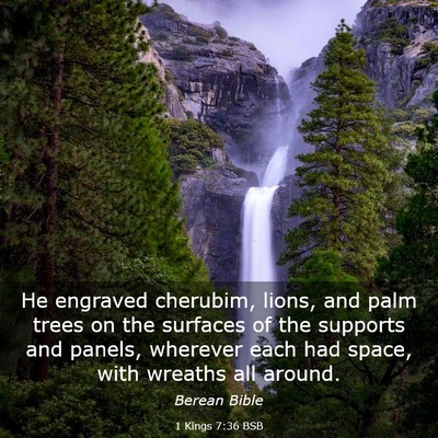 Picture 03 - 1 Kings 7:36 BSB - He engraved cherubim, lions, and palm trees on - Bible Verse Picture