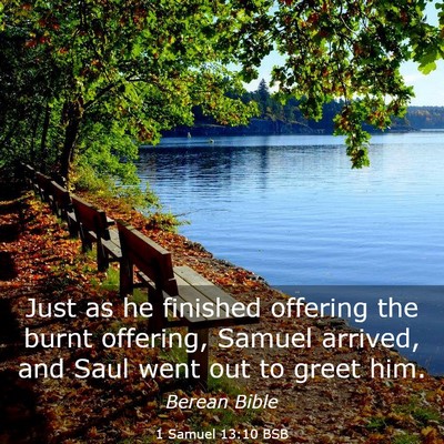 Picture 03 - 1 Samuel 13:10 BSB - Just as he finished offering the burnt offering, - Bible Verse Picture