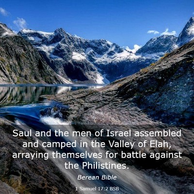 Picture 03 - 1 Samuel 17:2 BSB - Saul and the men of Israel assembled and camped - Bible Verse Picture