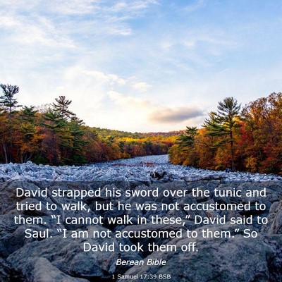 Picture 03 - 1 Samuel 17:39 BSB - David strapped his sword over the tunic and tried - Bible Verse Picture