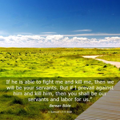 Picture 03 - 1 Samuel 17:9 BSB - If he is able to fight me and kill me, then we - Bible Verse Picture