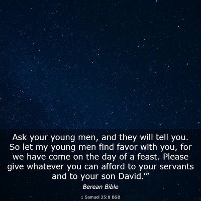 Picture 03 - 1 Samuel 25:8 BSB - Ask your young men, and they will tell you. So - Bible Verse Picture