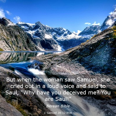 Picture 03 - 1 Samuel 28:12 BSB - But when the woman saw Samuel, she cried out in a - Bible Verse Picture