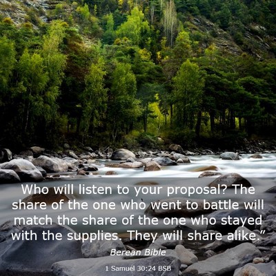 Picture 03 - 1 Samuel 30:24 BSB - Who will listen to your proposal? The share of - Bible Verse Picture