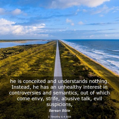 Picture 03 - 1 Timothy 6:4 BSB - he is conceited and understands nothing. Instead, - Bible Verse Picture