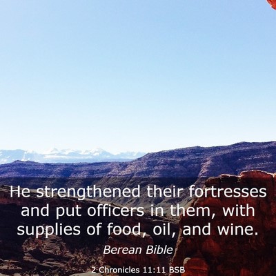 Picture 03 - 2 Chronicles 11:11 BSB - He strengthened their fortresses and put officers - Bible Verse Picture