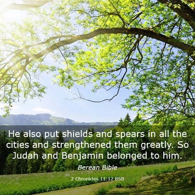 Picture 03 - 2 Chronicles 11:12 BSB - He also put shields and spears in all the cities - Bible Verse Picture
