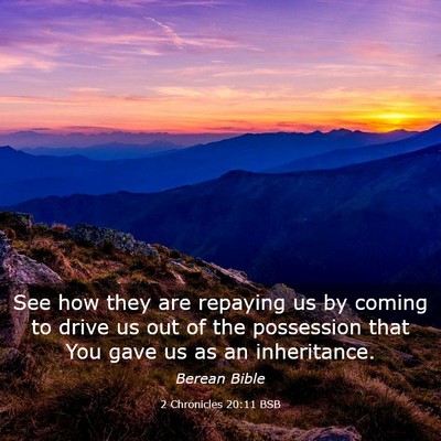 Picture 03 - 2 Chronicles 20:11 BSB - See how they are repaying us by coming to drive - Bible Verse Picture