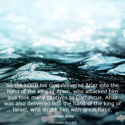 Picture 03 - 2 Chronicles 28:5 BSB - So the LORD his God delivered Ahaz into the hand - Bible Verse Picture