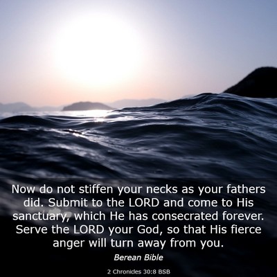 Picture 03 - 2 Chronicles 30:8 BSB - Now do not stiffen your necks as your fathers - Bible Verse Picture