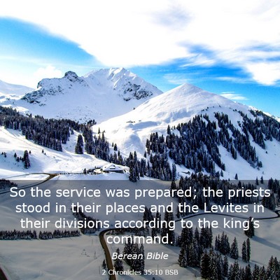 Picture 03 - 2 Chronicles 35:10 BSB - So the service was prepared; the priests stood in - Bible Verse Picture