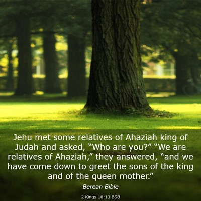 Picture 03 - 2 Kings 10:13 BSB - Jehu met some relatives of Ahaziah king of Judah - Bible Verse Picture