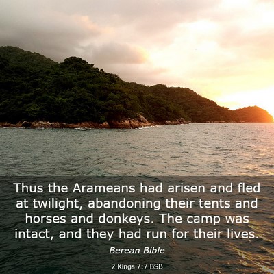 Picture 03 - 2 Kings 7:7 BSB - Thus the Arameans had arisen and fled at - Bible Verse Picture