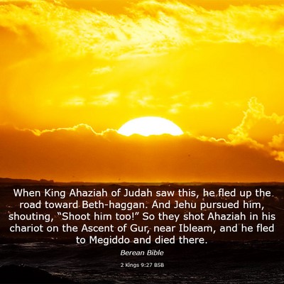 Picture 03 - 2 Kings 9:27 BSB - When King Ahaziah of Judah saw this, he fled up - Bible Verse Picture