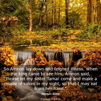 Picture 03 - 2 Samuel 13:6 BSB - So Amnon lay down and feigned illness. When the - Bible Verse Picture