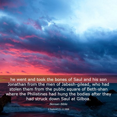 Picture 03 - 2 Samuel 21:12 BSB - he went and took the bones of Saul and his son - Bible Verse Picture
