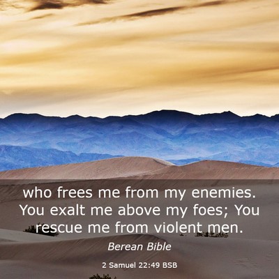 Picture 03 - 2 Samuel 22:49 BSB - who frees me from my enemies. You exalt me above - Bible Verse Picture