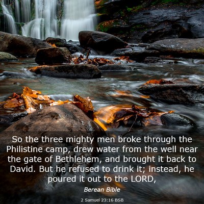 Picture 03 - 2 Samuel 23:16 BSB - So the three mighty men broke through the - Bible Verse Picture