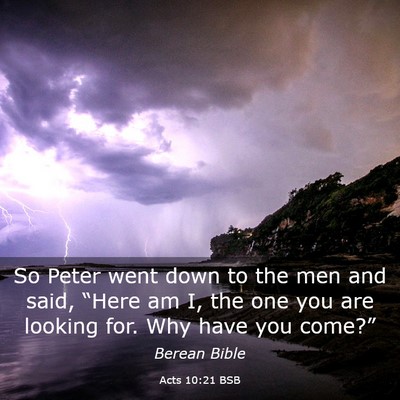 Picture 03 - Acts 10:21 BSB - So Peter went down to the men and said, “Here - Bible Verse Picture
