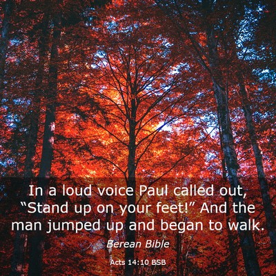 Picture 03 - Acts 14:10 BSB - In a loud voice Paul called out, “Stand up on - Bible Verse Picture