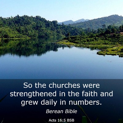 Picture 03 - Acts 16:5 BSB - So the churches were strengthened in the faith - Bible Verse Picture