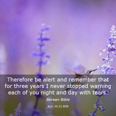 Picture 03 - Acts 20:31 BSB - Therefore be alert and remember that for three - Bible Verse Picture