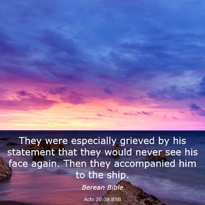 Picture 03 - Acts 20:38 BSB - They were especially grieved by his statement - Bible Verse Picture