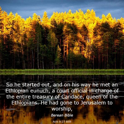 Picture 03 - Acts 8:27 BSB - So he started out, and on his way he met an - Bible Verse Picture