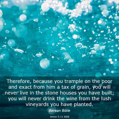 Picture 03 - Amos 5:11 BSB - Therefore, because you trample on the poor and - Bible Verse Picture