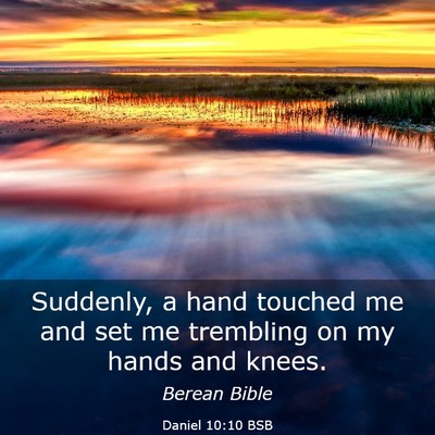 Picture 03 - Daniel 10:10 BSB - Suddenly, a hand touched me and set me trembling - Bible Verse Picture
