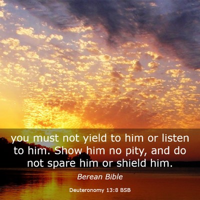 Picture 03 - Deuteronomy 13:8 BSB - you must not yield to him or listen to him. Show - Bible Verse Picture