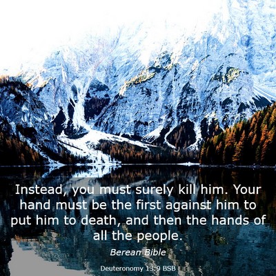 Picture 03 - Deuteronomy 13:9 BSB - Instead, you must surely kill him. Your hand must - Bible Verse Picture