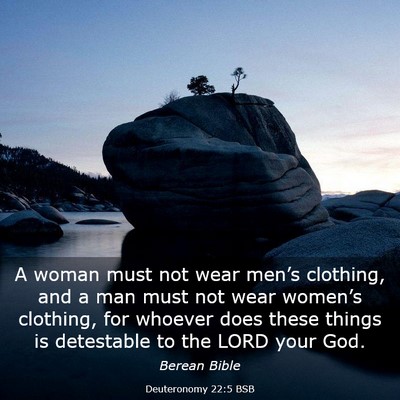 Picture 03 - Deuteronomy 22:5 BSB - A woman must not wear men’s clothing, and a man - Bible Verse Picture