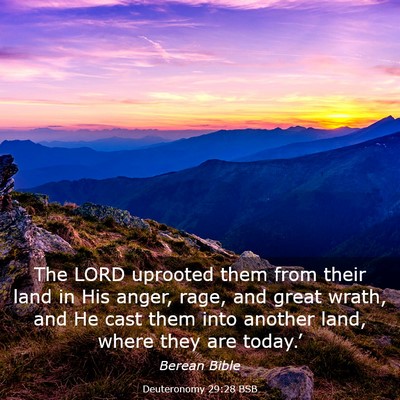 Picture 03 - Deuteronomy 29:28 BSB - The LORD uprooted them from their land in His - Bible Verse Picture