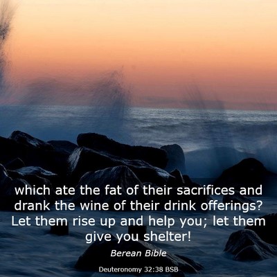 Picture 03 - Deuteronomy 32:38 BSB - which ate the fat of their sacrifices and drank - Bible Verse Picture