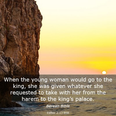 Picture 03 - Esther 2:13 BSB - When the young woman would go to the king, she - Bible Verse Picture