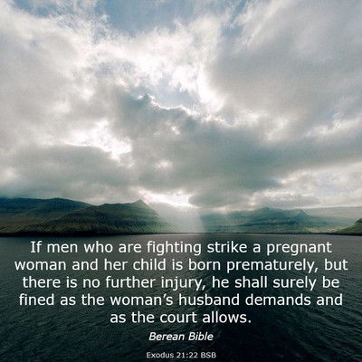 Picture 03 - Exodus 21:22 BSB - If men who are fighting strike a pregnant woman - Bible Verse Picture