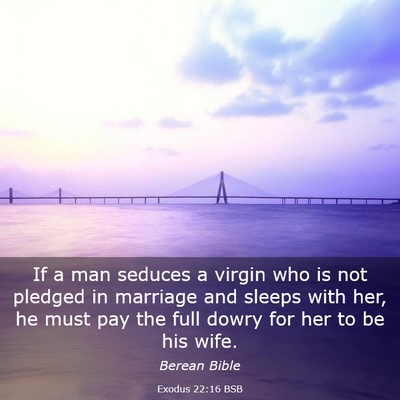 Picture 03 - Exodus 22:16 BSB - If a man seduces a virgin who is not pledged in - Bible Verse Picture