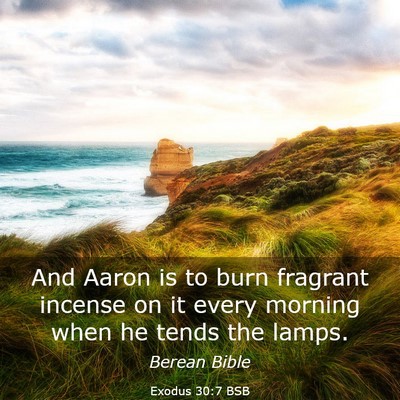 Picture 03 - Exodus 30:7 BSB - And Aaron is to burn fragrant incense on it every - Bible Verse Picture