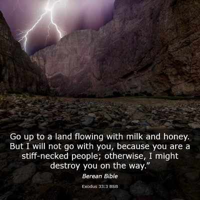 Picture 03 - Exodus 33:3 BSB - Go up to a land flowing with milk and honey. But - Bible Verse Picture