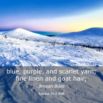 Picture 03 - Exodus 35:6 BSB - blue, purple, and scarlet yarn; fine linen and - Bible Verse Picture