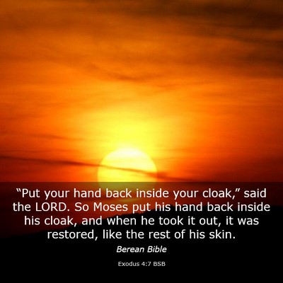 Picture 03 - Exodus 4:7 BSB - “Put your hand back inside your cloak,” said - Bible Verse Picture