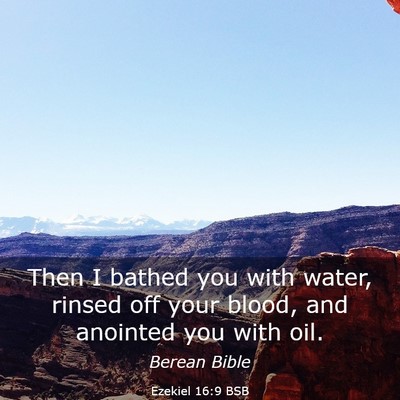 Picture 03 - Ezekiel 16:9 BSB - Then I bathed you with water, rinsed off your - Bible Verse Picture