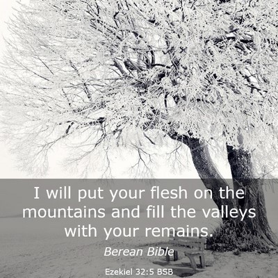 Picture 03 - Ezekiel 32:5 BSB - I will put your flesh on the mountains and fill - Bible Verse Picture