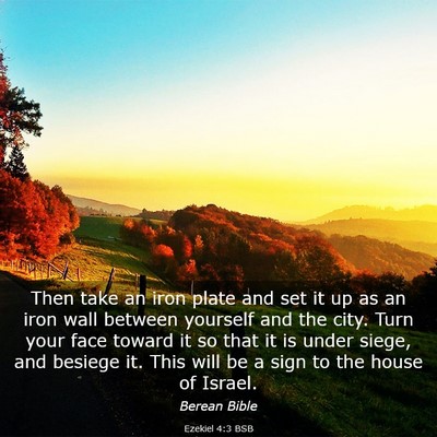 Picture 03 - Ezekiel 4:3 BSB - Then take an iron plate and set it up as an iron - Bible Verse Picture