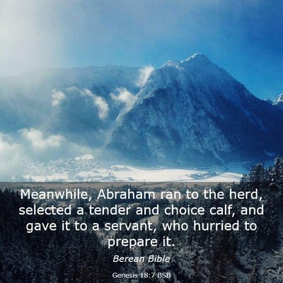Picture 03 - Genesis 18:7 BSB - Meanwhile, Abraham ran to the herd, selected a - Bible Verse Picture