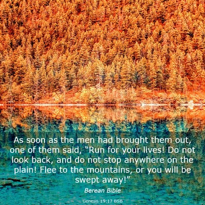 Picture 03 - Genesis 19:17 BSB - As soon as the men had brought them out, one of - Bible Verse Picture