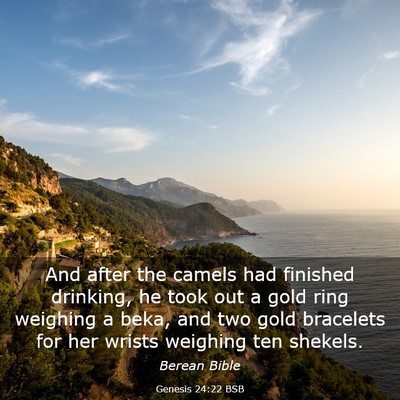 Picture 03 - Genesis 24:22 BSB - And after the camels had finished drinking, he - Bible Verse Picture