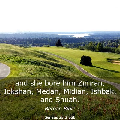 Picture 03 - Genesis 25:2 BSB - and she bore him Zimran, Jokshan, Medan, Midian, - Bible Verse Picture