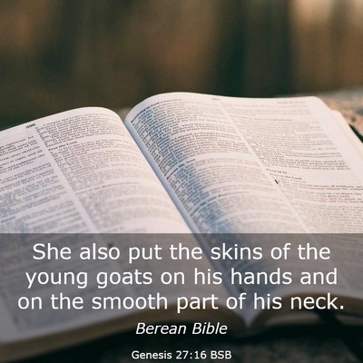 Picture 03 - Genesis 27:16 BSB - She also put the skins of the young goats on his - Bible Verse Picture